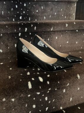 Marc Fisher Black Patent Block Heel Pumps